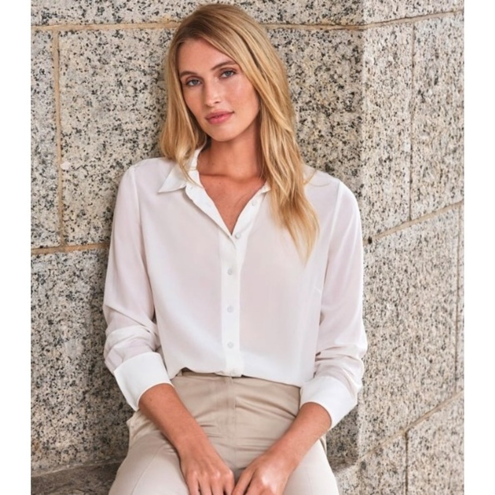 Pure Collection Silk Blouse‎ Ivory 14/16 Button Up Washable Sheer NWT